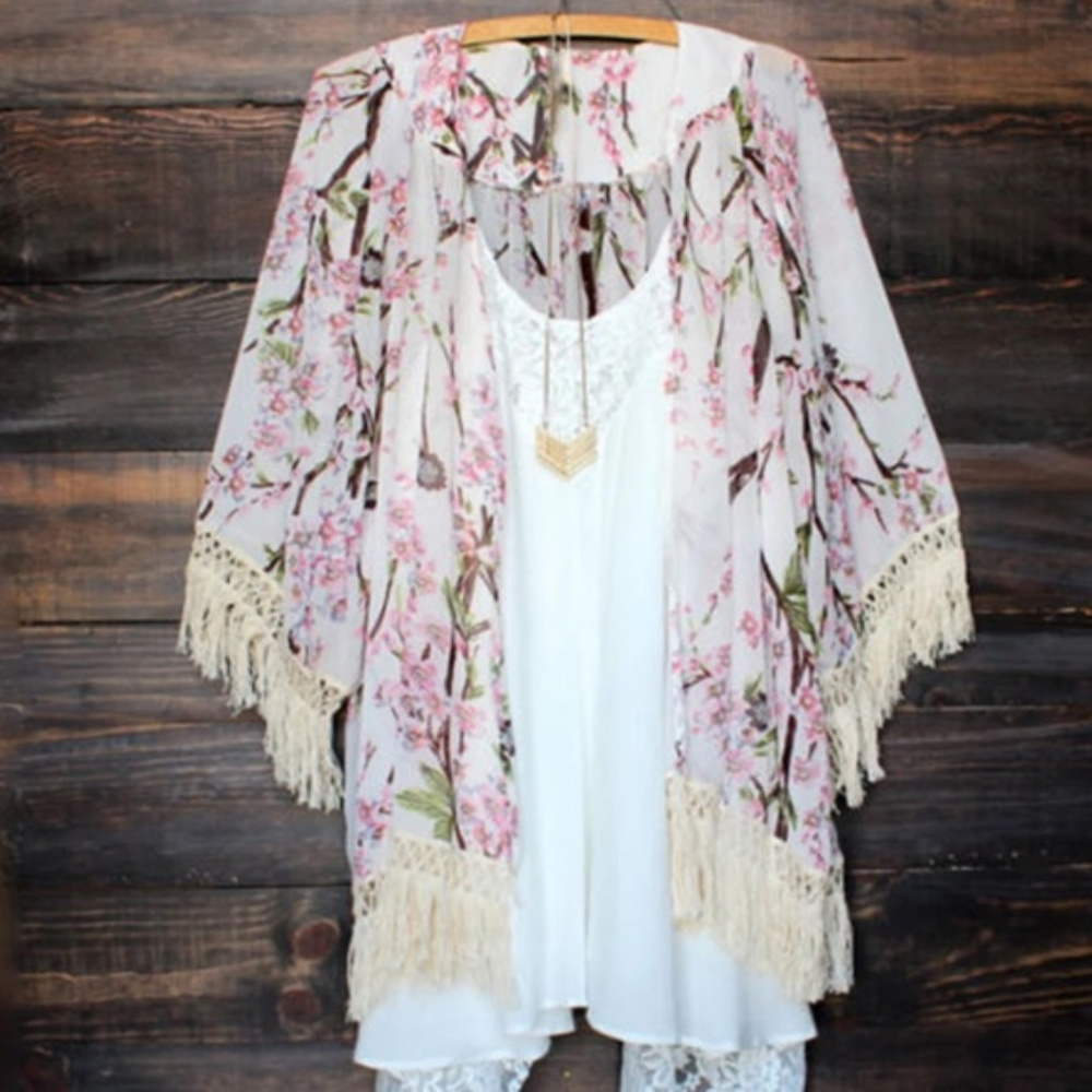 Floral Summer Kimono Beach Cardigan Blouse Coverup